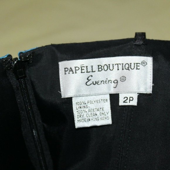 Papell Boutique Evening Dress Strapless Size Women's 2P Petite Black With Blue - Picture 7 of 7